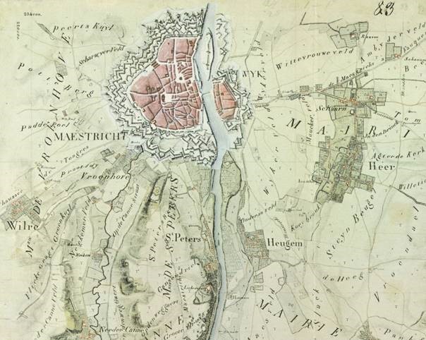 Begin 19e eeuwse kaart van Maastricht